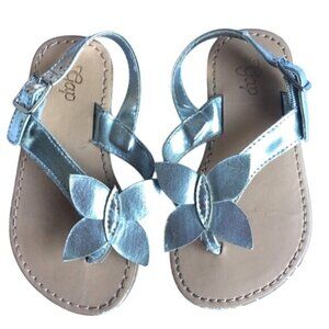 Gap Silver Metallic Butterfly Sandals Adjustable Strap Toddler Size 5 Summer